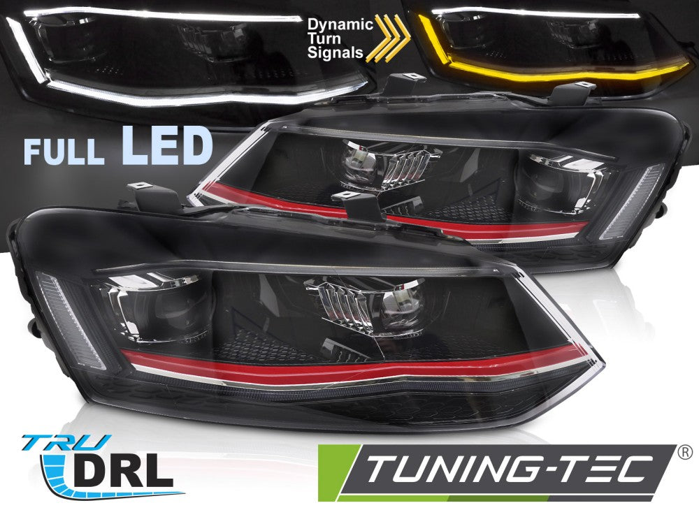 Phares Full LED rouges avec feux de jour séquentiels compatibles VW Polo 6R 09-17