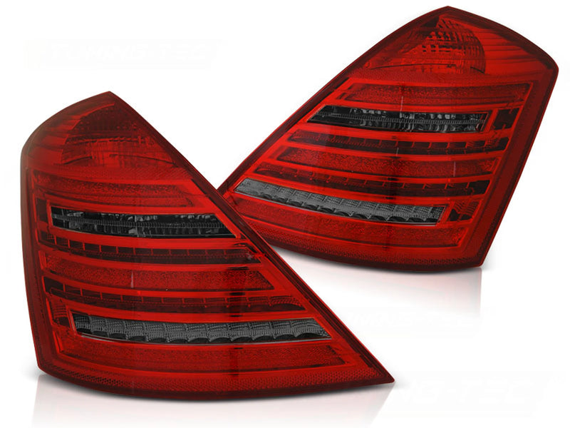 Feux arrière à LED rouges fumés style Dynamique W222 compatibles avec Mercedes W221 Classe S 05-09