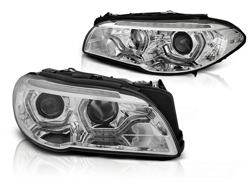 Phares au xénon Angel Eyes avec feux de jour à LED chromés Dynamique compatibles BMW F10/F11 10-13