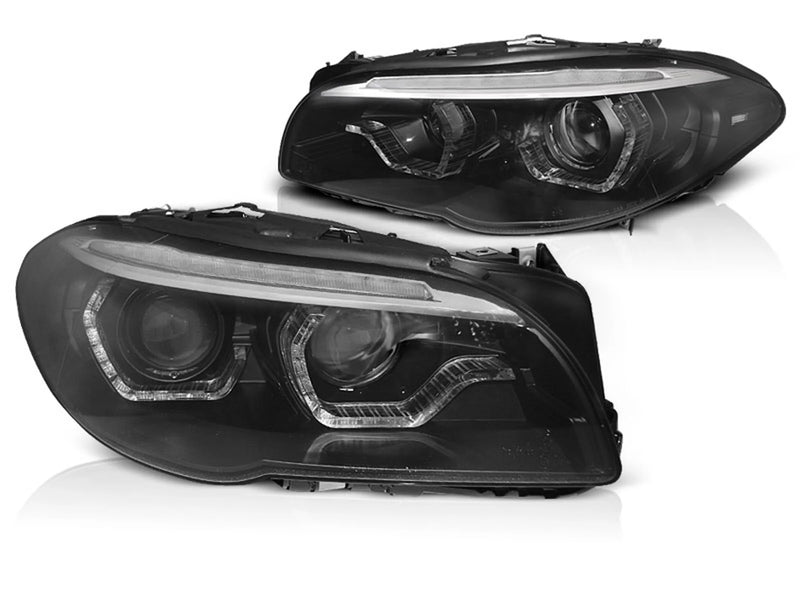 Phares au xénon Angel Eyes avec feux de jour à LED noirs Dynamique compatibles BMW F10/F11 10-13