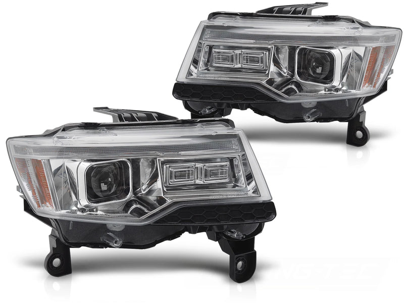 Phares tubulaires chromés Dynamique HID pour Jeep Grand Cherokee 14-21
