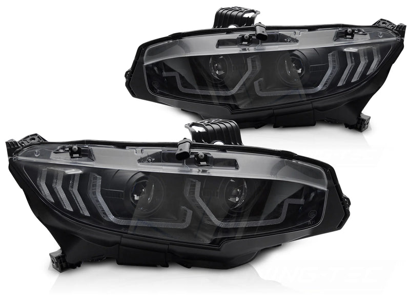 Phares à LED noirs avec feux de jour Dynamique compatibles avec Honda Civic X 16-21