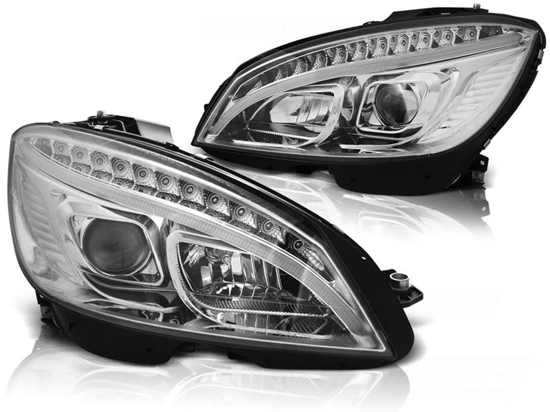 Phares tubulaires chromés Dynamique compatibles avec Mercedes W204 07-10