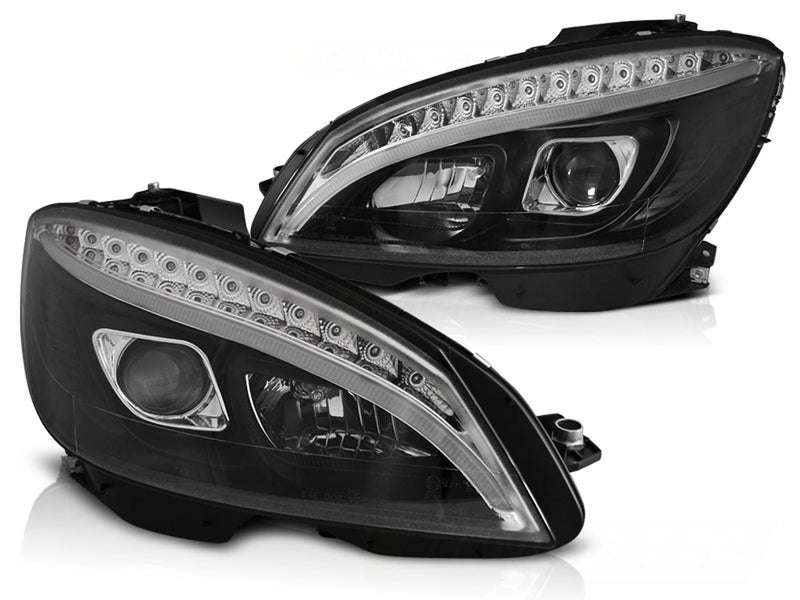 Phares tubulaires noirs Dynamique compatibles avec Mercedes W204 07-10