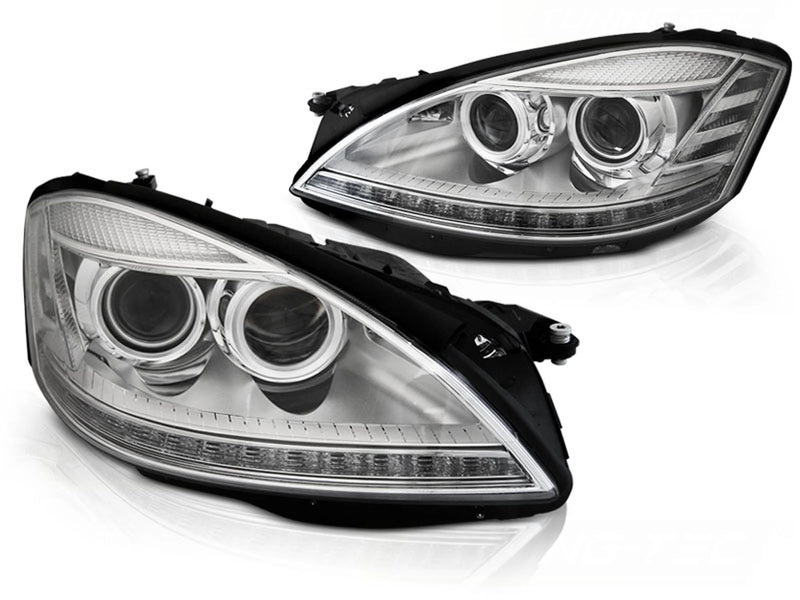 Phares au xénon chromés à éclairage diurne Dynamique compatibles avec Mercedes W221 05-09