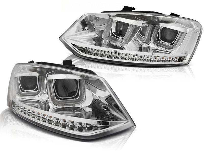 Phares avant à LED chromés Dynamique compatibles avec VW Polo 6R 09-03.14