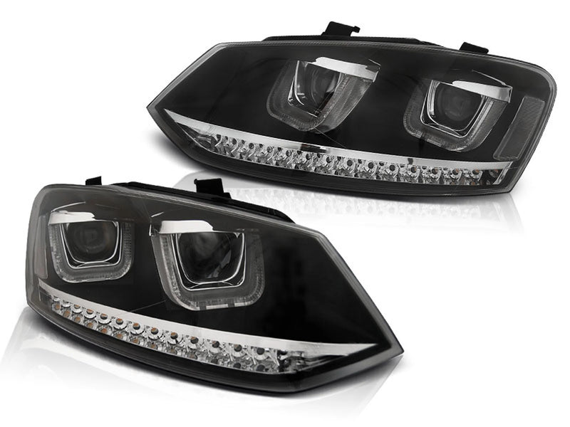 Phares avant à LED en U noirs Dynamique compatibles avec VW Polo 6R 09-03.14