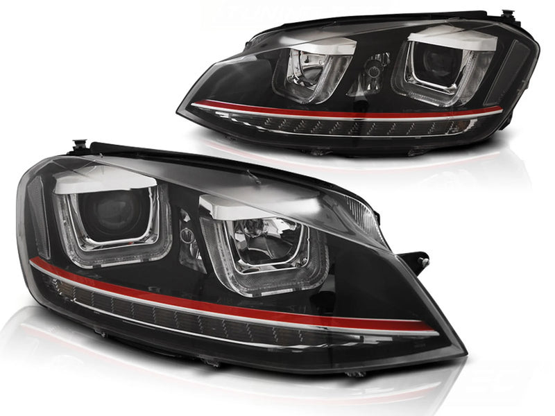 Phares avant à LED en forme de U avec feux de jour noirs et lignes RDD Dynamique, compatibles avec VW Golf 7 (11.12-17).