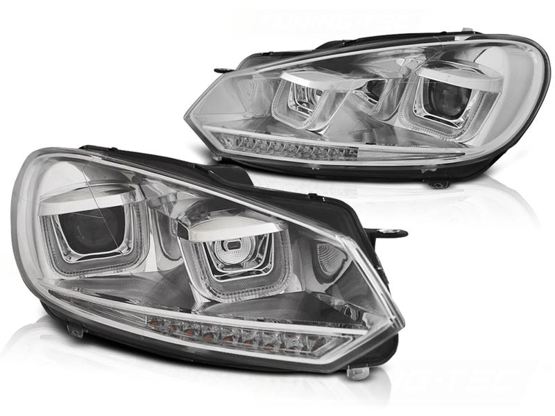 Phares avant à LED en U avec feux de jour chromés Dynamique compatibles avec VW Golf 6 08-12