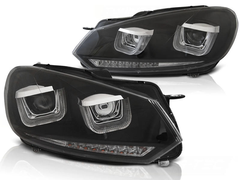 Phares avant à LED en U avec feux de jour noirs Dynamique compatibles avec VW Golf VI 08-12