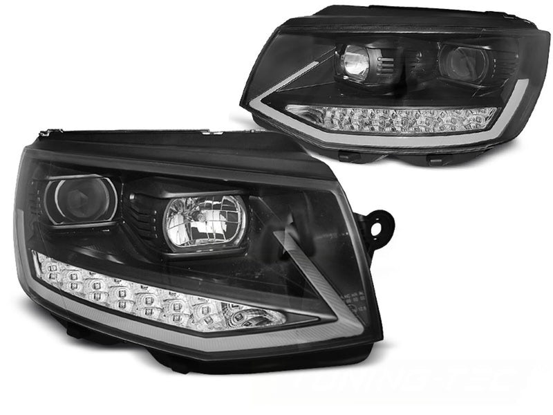 Phares tubulaires avec feux de jour noirs chromés Dynamique compatibles VW T6 15-19