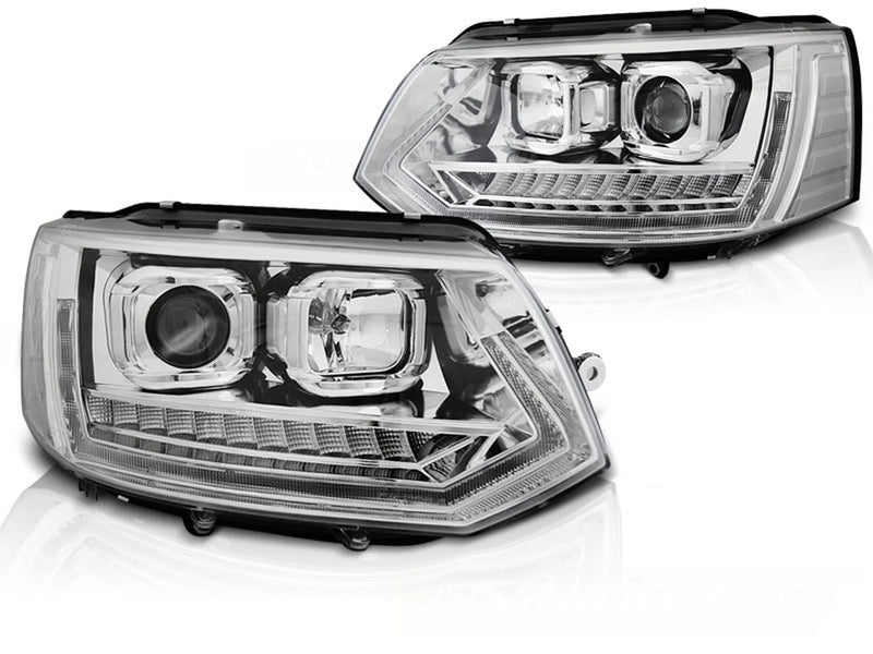 Phares tubulaires avec feux de jour chromés Dynamique compatibles VW T5 2010-2015