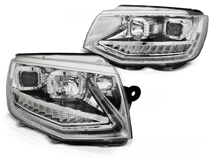 Phares tubulaires avec feux de jour chromés Dynamique compatibles VW T6 15-19