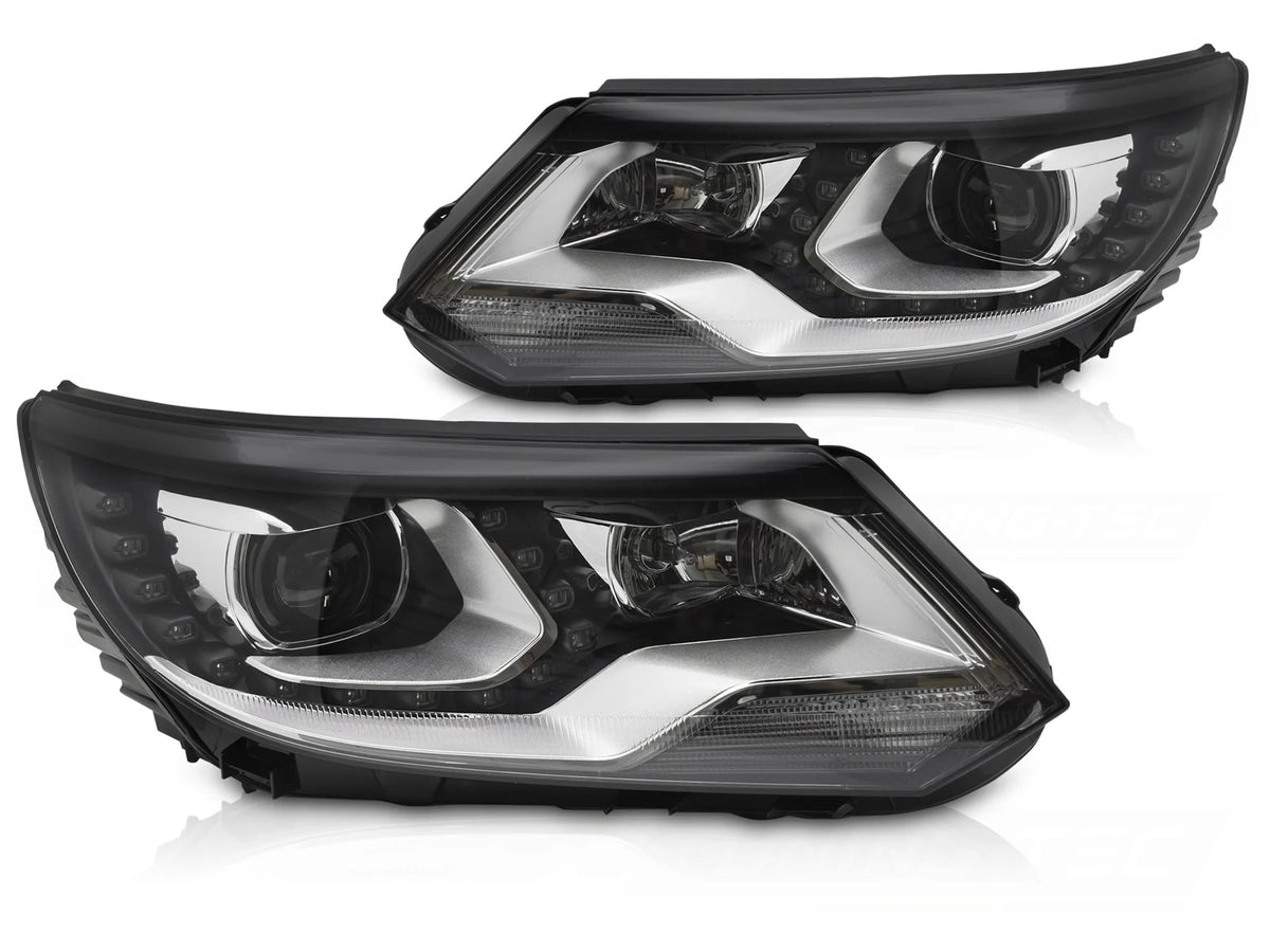 Phares avant à LED noirs avec feux de jour (DRL) compatibles avec VW Tiguan I 11-15