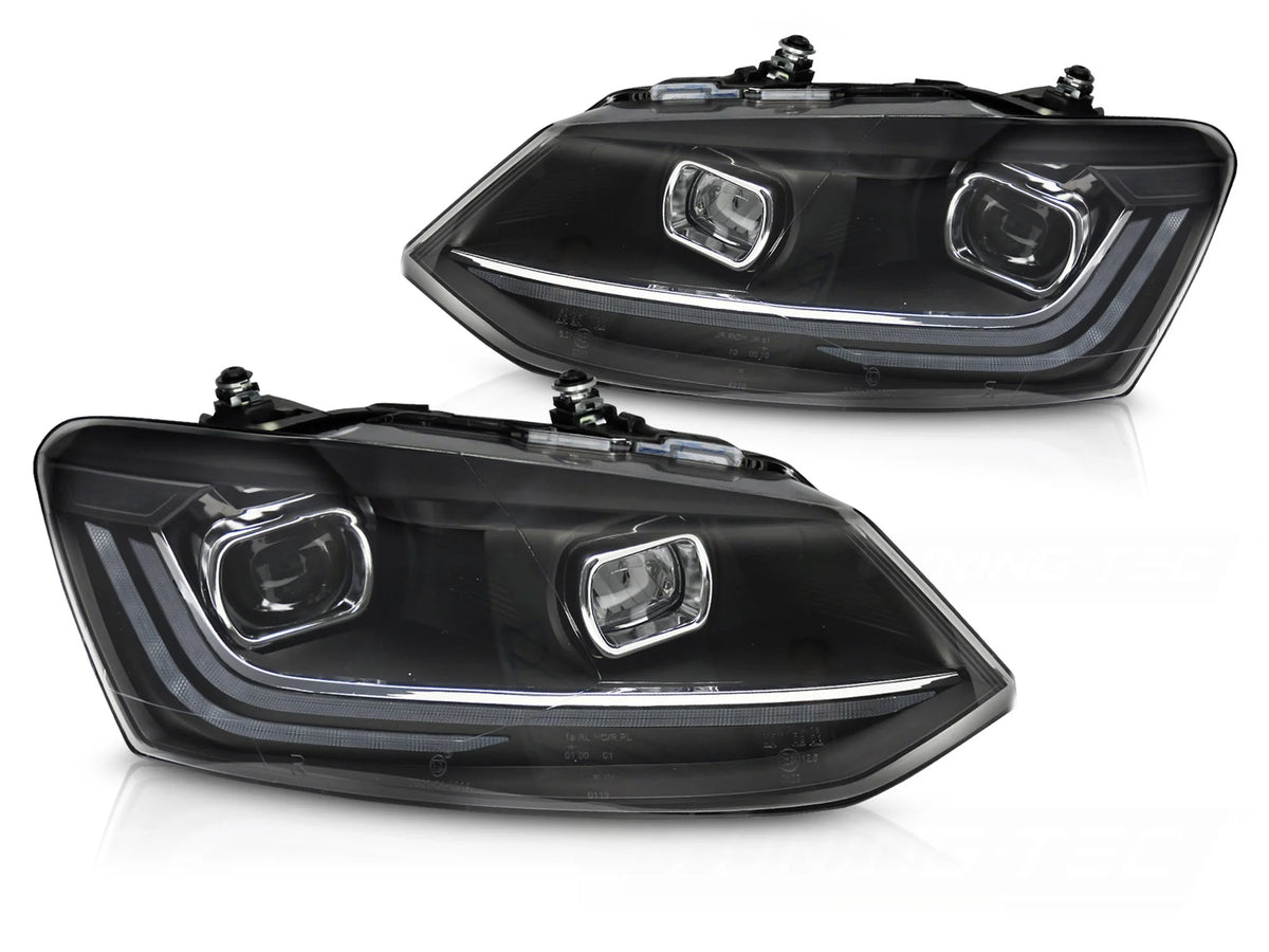 Phares avant argentés à LED séquentiels avec feux de jour (DRL) compatibles avec VW Polo V 6R 09-17