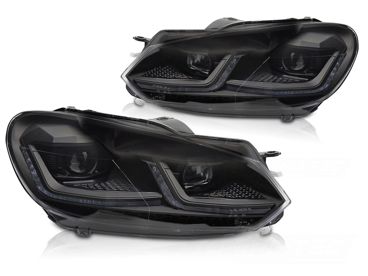 Phares avant noirs à LED séquentiels avec feux de jour (DRL) compatibles avec VW Golf VI 08-12