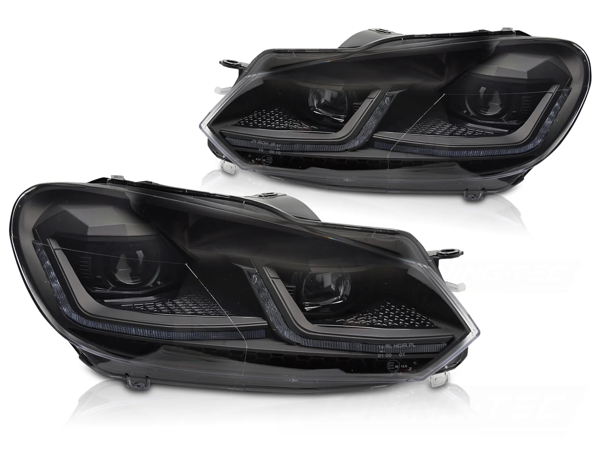 Phares avant noirs à LED séquentiels avec feux de jour (DRL) compatibles avec VW Golf VI 08-12