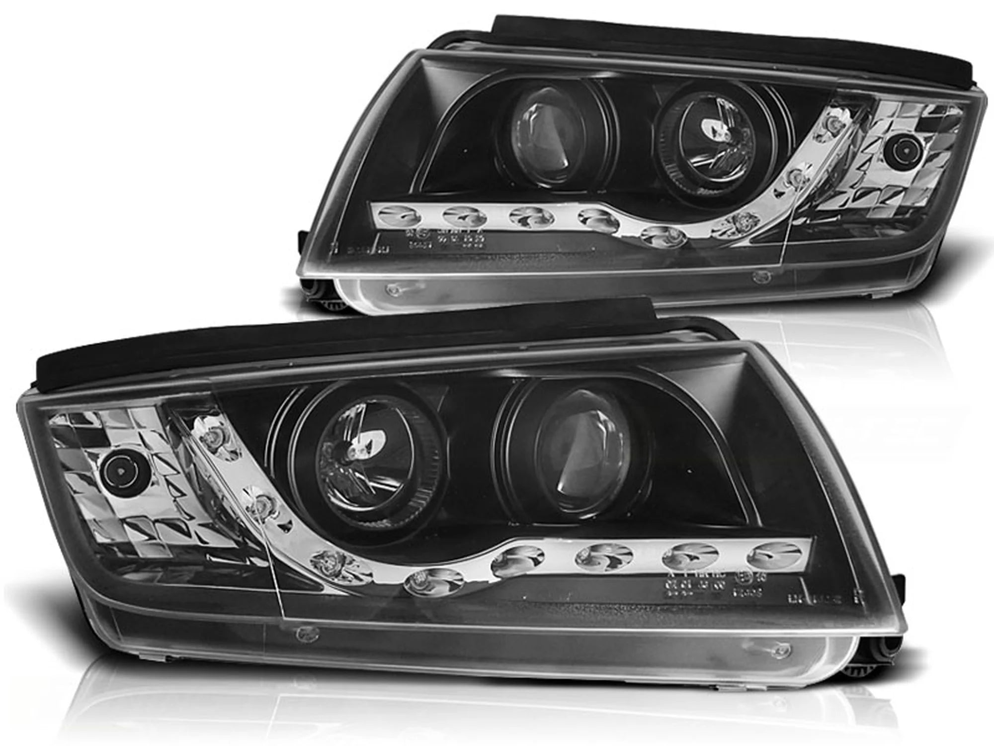 Phares avant noirs à feux de jour compatibles avec SKODA FABIA I 99-08