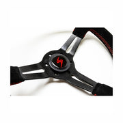 Volant Tulipé 70 mm cuir noir retourné surpiqure rouge