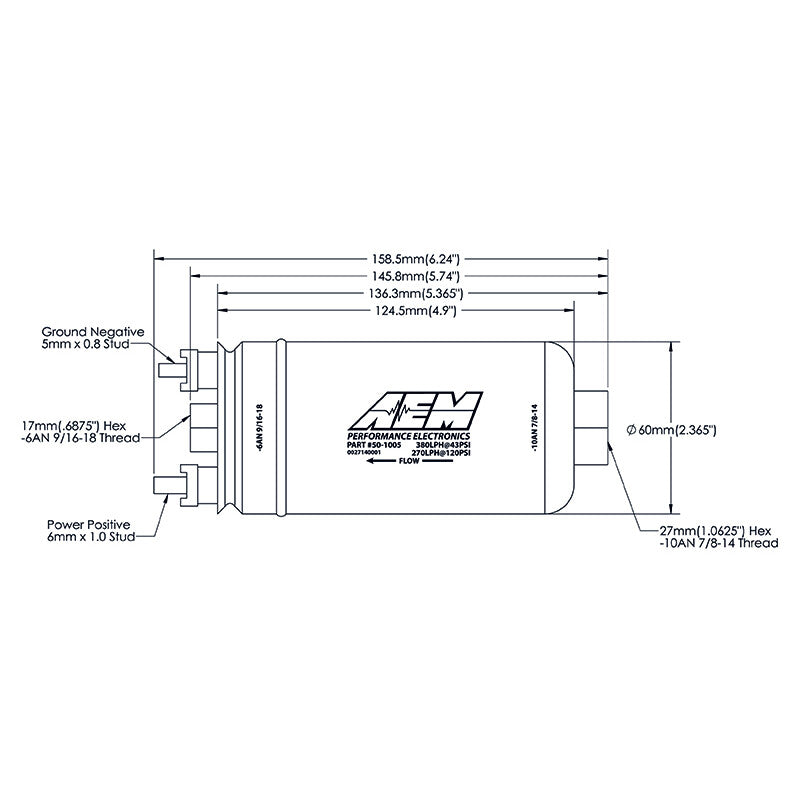 Pompe à essence AEM 400 L/h 50-1005 Raccords Dash 