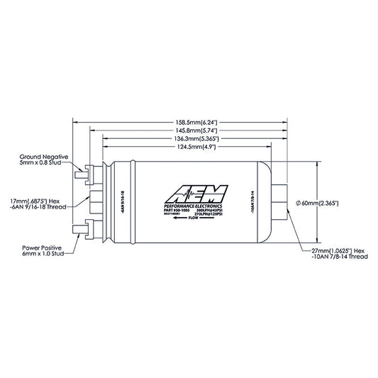 Pompe à essence AEM 400 L/h 50-1005 Raccords Dash 