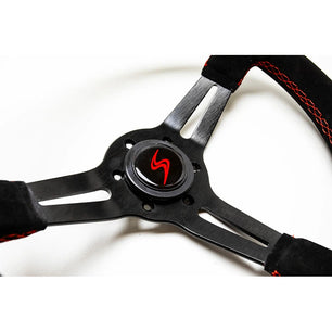  Volant Tulipé 70 mm cuir noir retourné surpiqure rouge